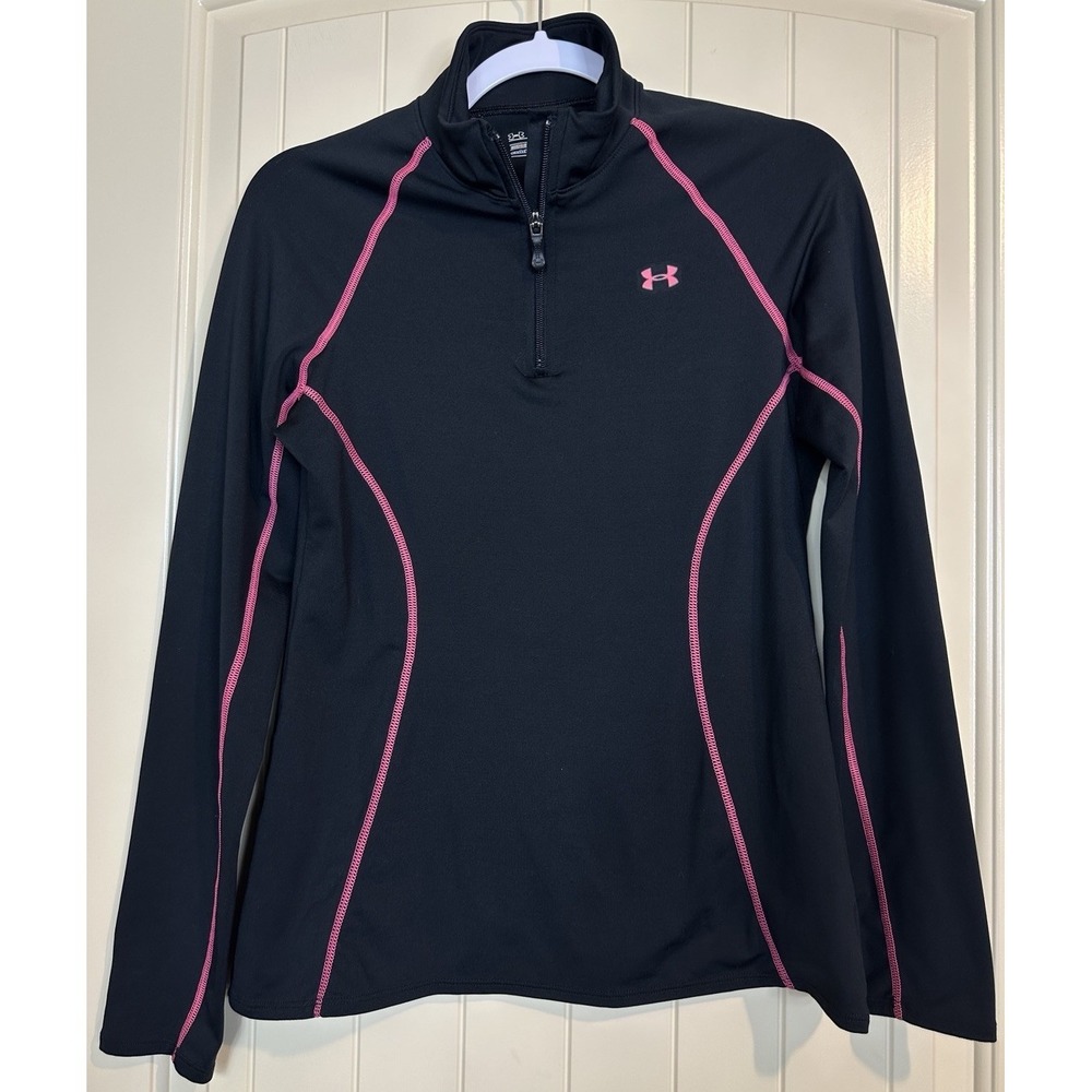 Under Armour womens Cold Gear Semi-Fitted 1/4 Zip Black Pink‎ Pullover Sz M